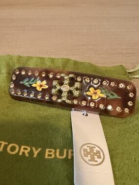 Tory Burch Resin Crystal Floral Tortoise Hair Barrette Clip
